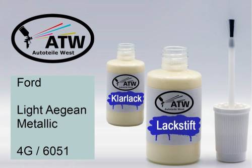 Ford, Light Aegean Metallic, 4G / 6051: 20ml Lackstift + 20ml Klarlack - Set, von ATW Autoteile West.